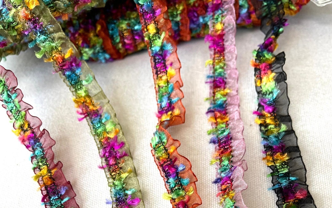 Stretch Organdy Ribbon Vintage Stretch Chenille Ruffle Organza Edge Stretch Ribbon, Plush ...