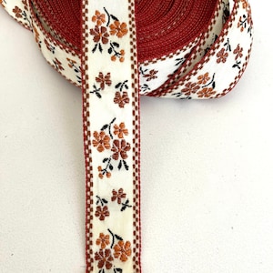 1&quot; Vintage Sweet Woven Floral Patch Embroidered Brown, Bronze, Ivory Jacquard Ribbon Trim Natural Multi Floral Design
