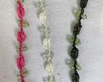 1.00 YARDSALE 1 Yd-Vintage Rosebud Guimp Rosette Braid Chain Floral Iridescent Passementrie embellishment , Doll Trim,