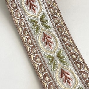 2 1/4" Vintage Natural Tones Brocade Fabric Woven Floral Embroidered Jacquard Ribbon Fabric Trim Multi Floral Design