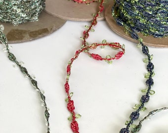 1 Yd-Vintage Rosebud Guimp Rosette Braid Chain Floral Iridescent Passementrie embellishment , Doll Trim,