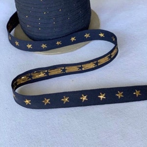 Vintage Metallic Star Woven Navy Gold Star Metallic Patriotic Stars, Jacquard Star Ribbons, USA Ribbon, Patriotic Ribbon