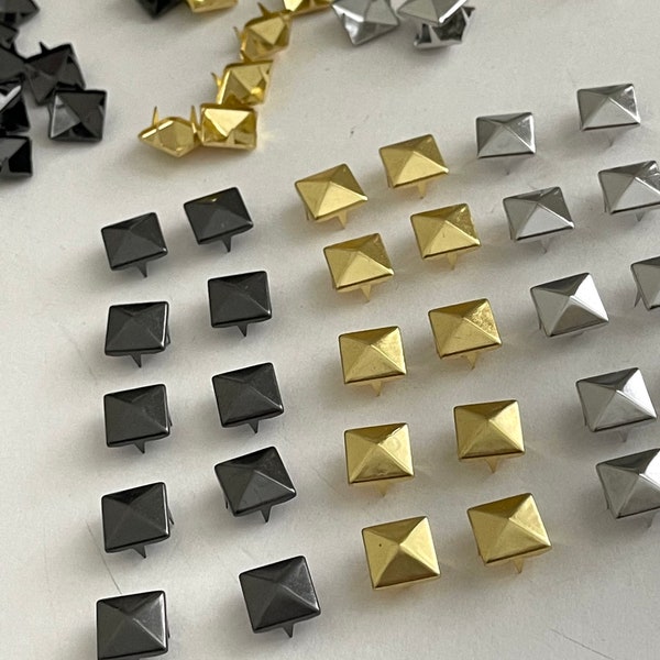 50 pack Square Studs 10mm 4 Prong Metal Suds Pave Edgy Square Sutd Novelty Studs, Square Pyramid Craft Studs, Fashion Embellishment