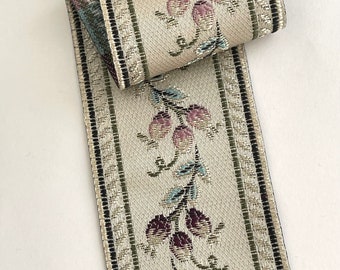 Embroidered Floral Platinum/Silver,Plum Dusty Blue, BEAUTIFUL Color & Quality,Raised Embroidery Wide Woven Jacquard Ribbon Tape,