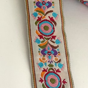 1 3/8 Vintage Tapestry Natural Turquoise Tan Floral Geometric, Abstract, Ethnic Boho Jacquard Ribbon Trim, Straps, Belting, Woven Ribbon image 3