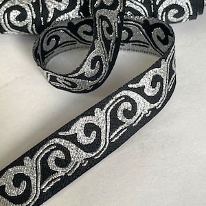 3/4&quot; Vintage Embossed Metallic Silver Abstract Woven Jacquard Ribbon Ribbon, Beautiful Metallic Holiday Ribbon