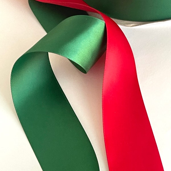 1.00 YARDSALE Double Face Sating Holiday Satin Ribbon Christmas Red, Christmas Green Holiday Ribbons Stockings, Gifts, Decor