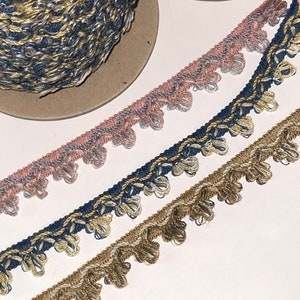 3/4&quot; Vintage Scalloped Soft Looped Knit Fringe Novelty Trim, Lamp Shades, Curtains, Denims Looped Passementrie, Stitched Border Trim