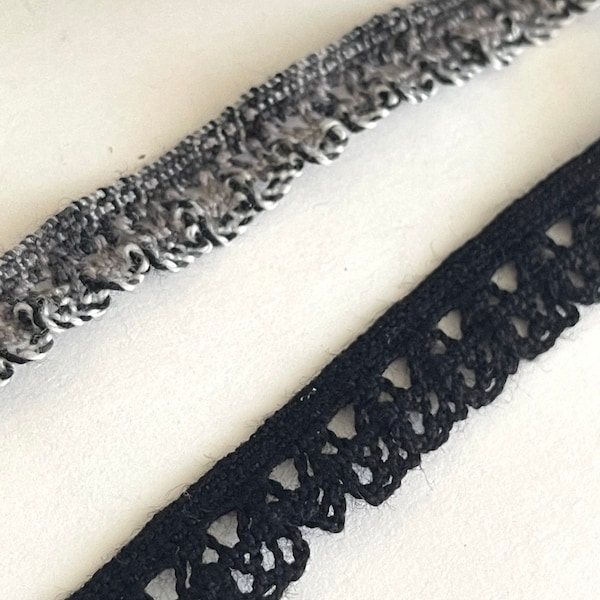 Vintage Stretch Elastic Vintage Cotton Soft Lace Ruffle Stretch Soft Knit Lace Elastic Stretch Knit Lace Black / Grey Multi