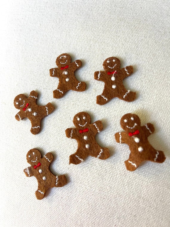 6 Gingerbread Felt Iron On Patches or Sew on Patch, Dancing Gingerbread Holiday Craft Decor, Stockings ,Crafts, Soft Felt Gingerbread