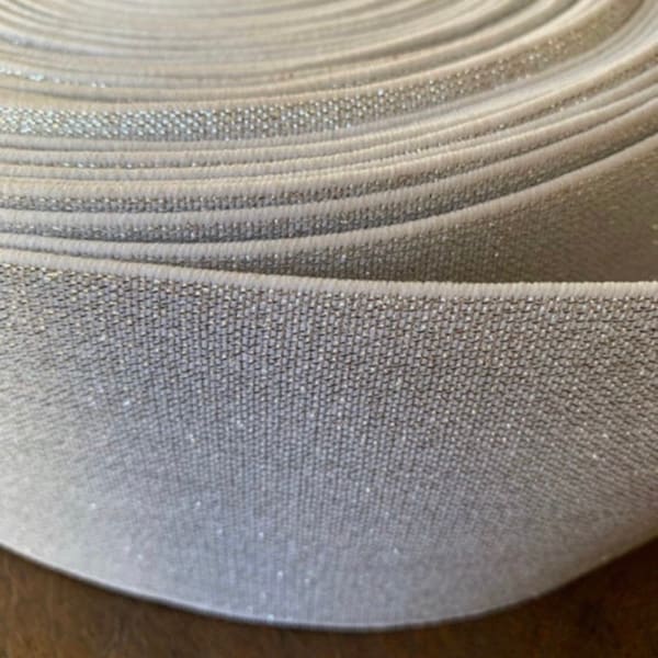 3" Stretch Silver Metallic White Stretch Wide Durable Elastic Band Trim, Belting, Bands, Costumes, Elastic Trim. Metallic Elastic Stretch