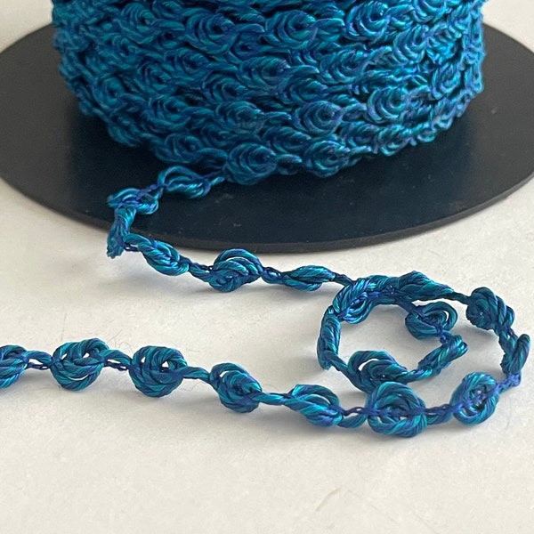 2 YARDS Vintage Rosebud Chain Beautiful Ombre' Floral Passementrie embellishment Vintage Colors Island Blue Electric Blue Dainty  Doll Trim,