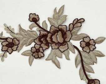 Jumbo Floral Patch Embroidered Multi Floral Soft Metallic Gold Champagne Garden Floral Patch Sew on Patch Spring Bloom Soft Applique'