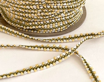 2 Yards Two-Tone Double Loop Passementrie Vintage Chain Satin Ribbon Trim Reversible Knit Novelty Soft Trim, Soft Knit Mini Bow Ribbon Trim,