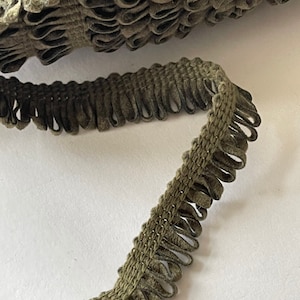 Vintage Mini Looped  Faux Suede Fringe Reversible Novelty Dark Olive Boho Chic, Western, Crafts Embellishment Purses, Jackets, Denims