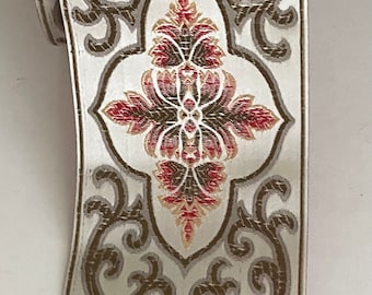 Vintage Metallic Beige Abstract Geometric Tapestry Embroidered Jacquard Woven Fabric Ribbon Trim, Geometric Ribbon