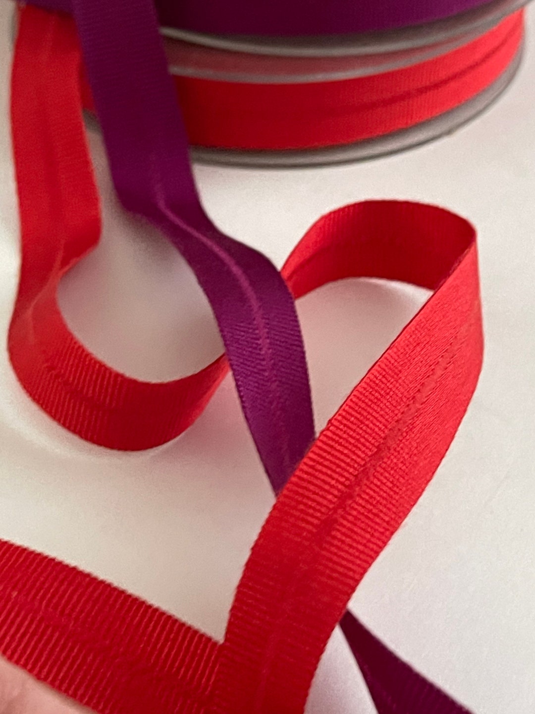 5 Yards = Vintage Solid Stitched Center Grosgrain Ribbon Holiday Red ...