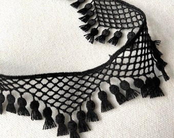 Tassel Fringe Decorative Venise Fish Net Lattice Scallop Drop Tassel Fringe Elegant Black or White Fancy Venise Tassel Lace,