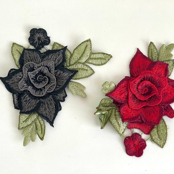 Vintage Peony 3D Patch Applique Embroidered 3D Fabric Applique Floral Sew on Patch Soft Applique' Fabric Patch Holiday Patch