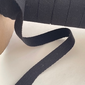 5 YDS Black Cotton Tape Herringbone Twill Tape Cotton Twill Tape, Webbing, Herringbone, Belting, Reversible Tape, Straps -Cotton Webbing