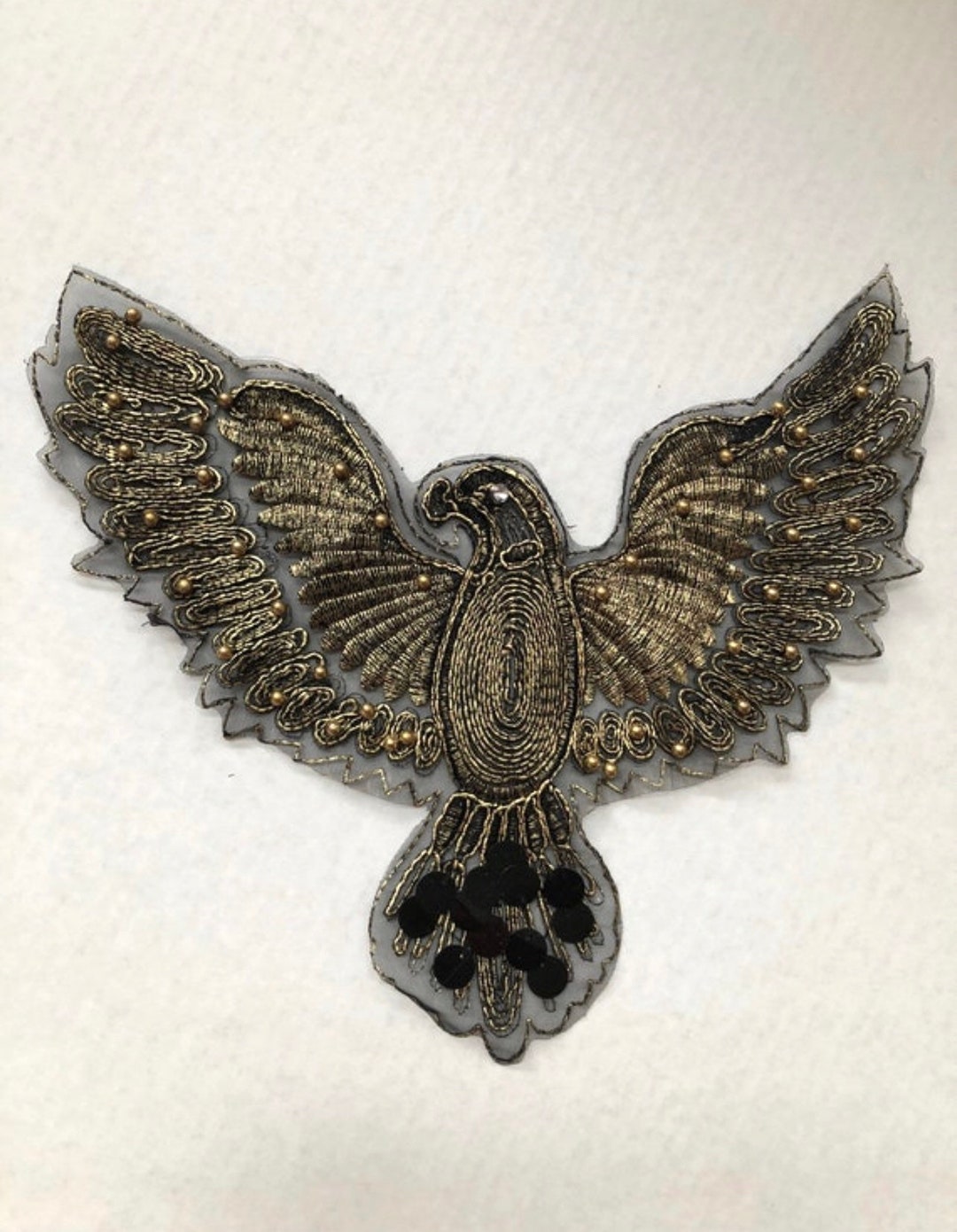 Gold Eagle Patch JUMBO Metallic Embroidered Gold Eagle Patch Wtih Gold Beads - Sew ON ...