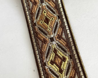 1 1/8" Vintage Geometric, Abstract, Ethnic Bohemian Brown/Gold/Tan Woven Jacquard Ribbon Trim, Straps, Belting,