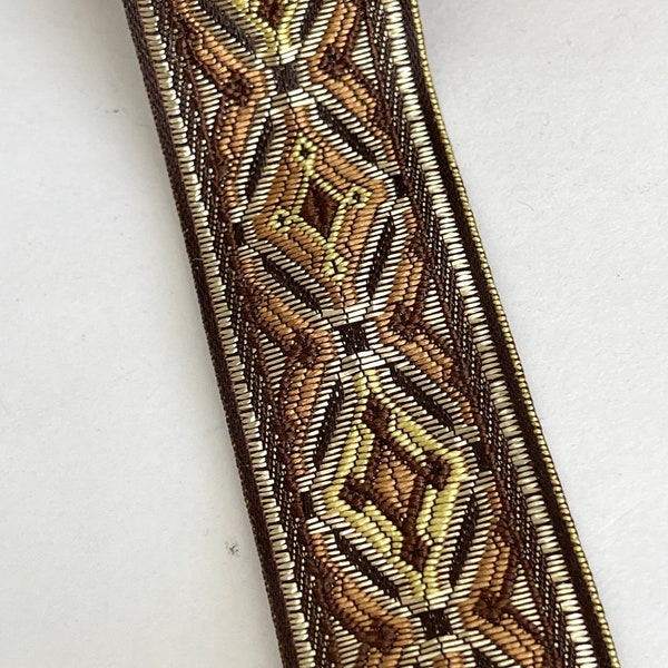 Vintage Geometric, Abstract, Ethnic Bohemian Brown/Gold/Tan Woven Jacquard Ribbon Trim, Straps, Belting,