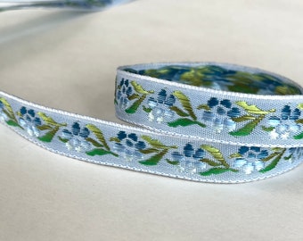 1/2" Vintage Sweet Baby Blues Woven Floral Embroidered Jacquard Ribbon Trim Ombre' Floral Multi, Floral Design *** LIMITED QTY***