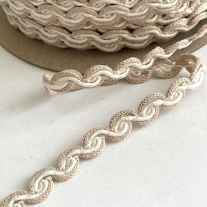 2 YARDS Natural Knit Scroll Vintage Braid Natural Linen Soft Flat Braid  Multi Twisted Reversible Braid, Ric Rac Ribbon Trim