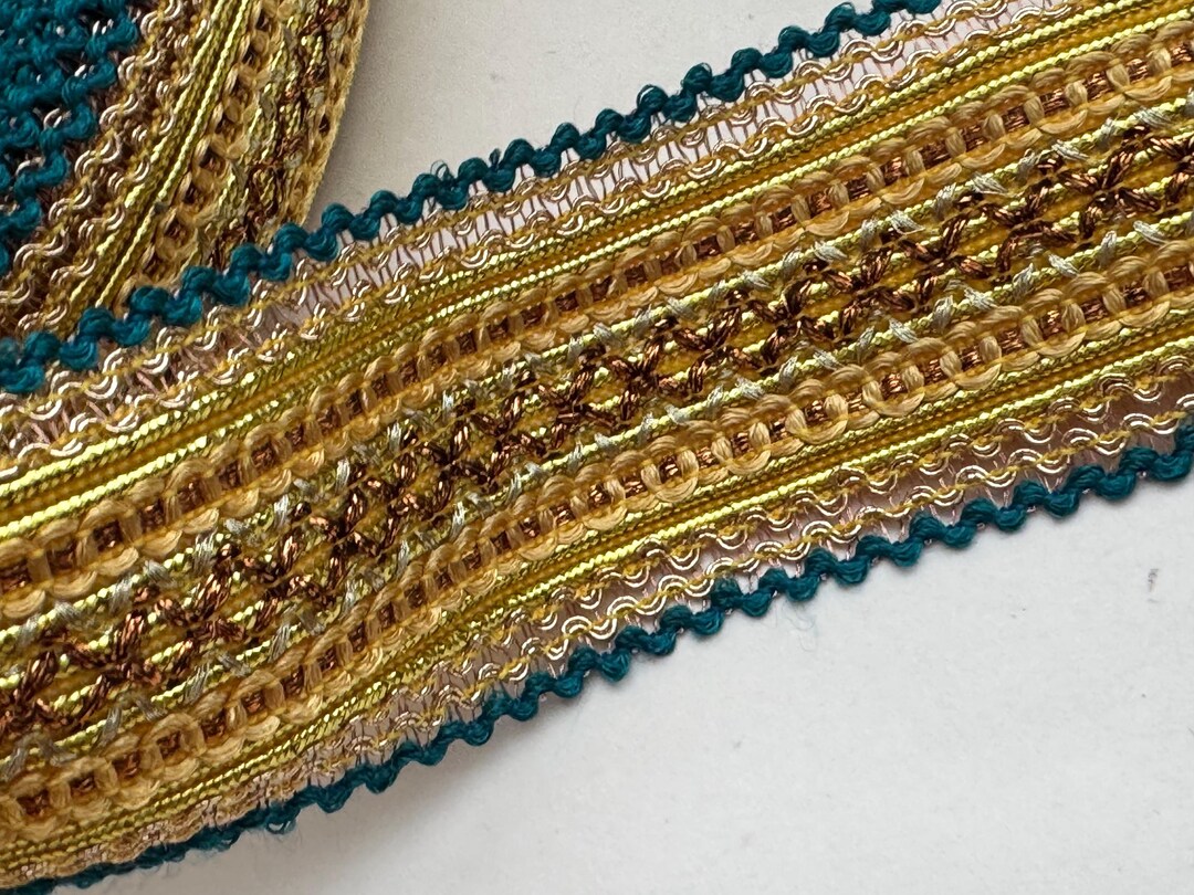 2" Vintage Metallic Gold Belting, Copper Scroll Center, Double Edge ...