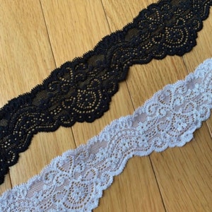 Stretch Soft Floral Silky Knit Lace Elastic Stretch Knit Lace Bridal White, Black, Bridal Stretch Lace