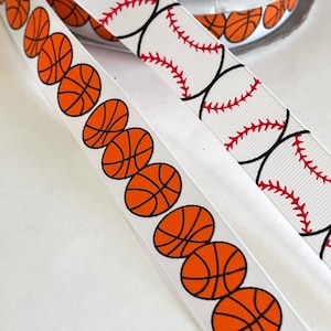 1.00 YARDSALE Baseball, Basketball Grosgrain Woven Ribbon , Novelty Play Ball , Game TIme Woven Ribbon,