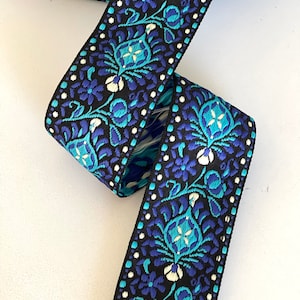 1 3/4" Vintage Geometric, Abstract, Ethnic Bohemian Turquoise/Periwinkle Woven Jacquard Ribbon Trim, Straps, Belting,  sizes= 1 3/4" wide