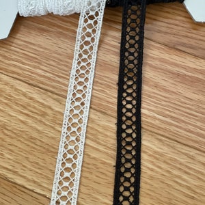 1/2" Geometric Cut out Diamond Venise Lace,  Step Ladder Edge Cut Out Knit, Illusion Black & White Lace