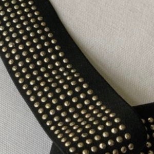 1 3/4&quot; Stretch Studded Soft Matte Metallic Gold 7 Row Studded Edgy Elastic Stretch Trim, Belting, Bands, Costumes,