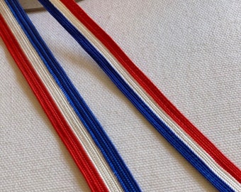 VINTAGE Patriotic Ribbon USA Middy Braid Patriotic Flat Reversible Ribbon Tape, Middy Braid  Red/White/Blue Ribbon Trim (4-sizes available)