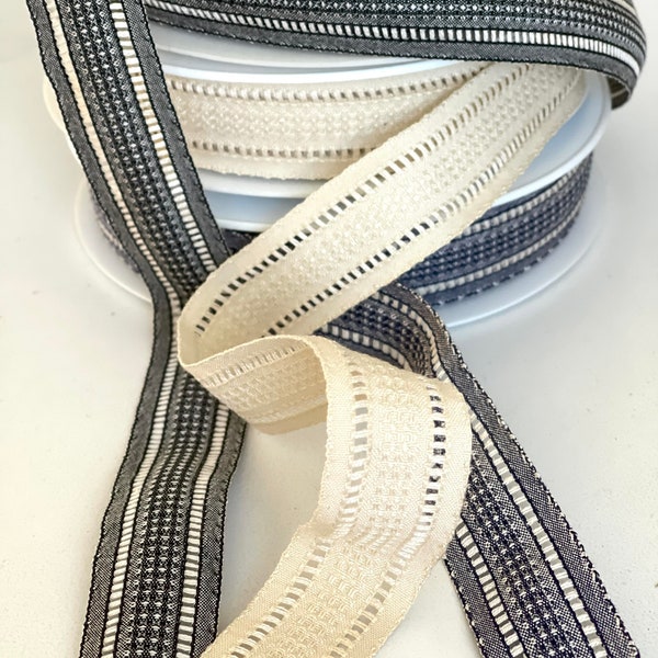 25mm French Cotton Vintage Galon "Jour Eche" Mesh, Natural, Black, Navy Open Stitch Woven Ribbon Stitched Ribbon Tape made in FRANCE