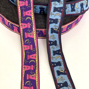 1"Vintage Fairy Tale Castle & Moons Classic Rapunzel Fairy Tale Renaissance Woven FUN Bright Novelty Woven Jacquard Ribbon
