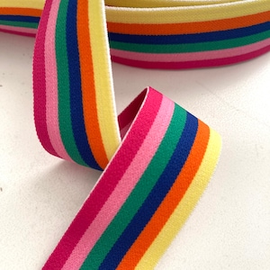 1 1/2&quot; Stretch Rainbow Reversible Stripes, Reversible Pride Stripes Knit Elastic Stripe, Bright Rainbow Stretch Belting, Designer Hat Band
