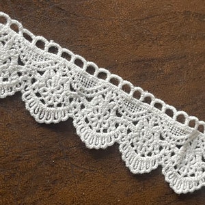 Cotton Cluny Scalloped Tear Drop Knit Lace Trimming Open Knit Floral Lace White Lace, Bridal Lace, Reverisble Cotton Lace Trim