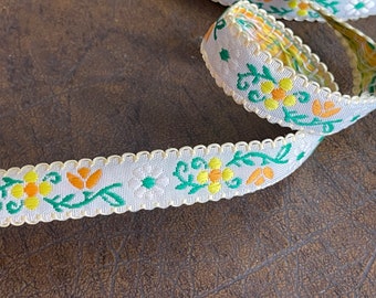 5/8" Vintage Natural Cotton Sweet Picot Edge Floral Woven Jacquard Trim, Floral Retro Ribbon Cotton Tape Adorable Vintage Floral Ribbon