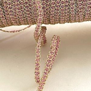 VINTAGE Metallic Gold, Pink Metallic Gimp Braid Antique Metallic Doll Trim, Decoratvie Embellishment Trim, Fancy Ribbon Tape,
