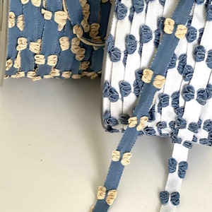 Bolero Braid Denim Vintage Novelty Ribbon Braid White Bow Trim Tape Pull Thru Bows, French Woven Ribbon Tape Denim/White, Denim/Beige