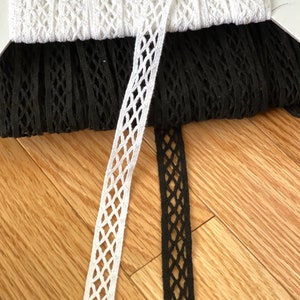 5/8" Cotton Geometric Fish Net Lattice, Stepladder Illusion Diamond Cut Out  Natural Geometric Knit Cotton Lace - Limited Qty