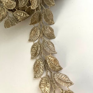 Gold Leaf Chain Metallic Lace, Roman Greek God, Leaf Lace, Crown, Ceaser, Embroidered 2 Row Leaf, Godess Lace, Leaf Garland image 1