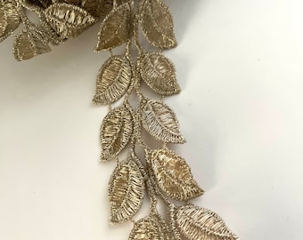 Gold Leaf Chain Metallic Lace, Roman Greek God, Leaf Lace, Crown, Ceaser, Embroidered 2 Row Leaf, Godess Lace, Leaf Garland