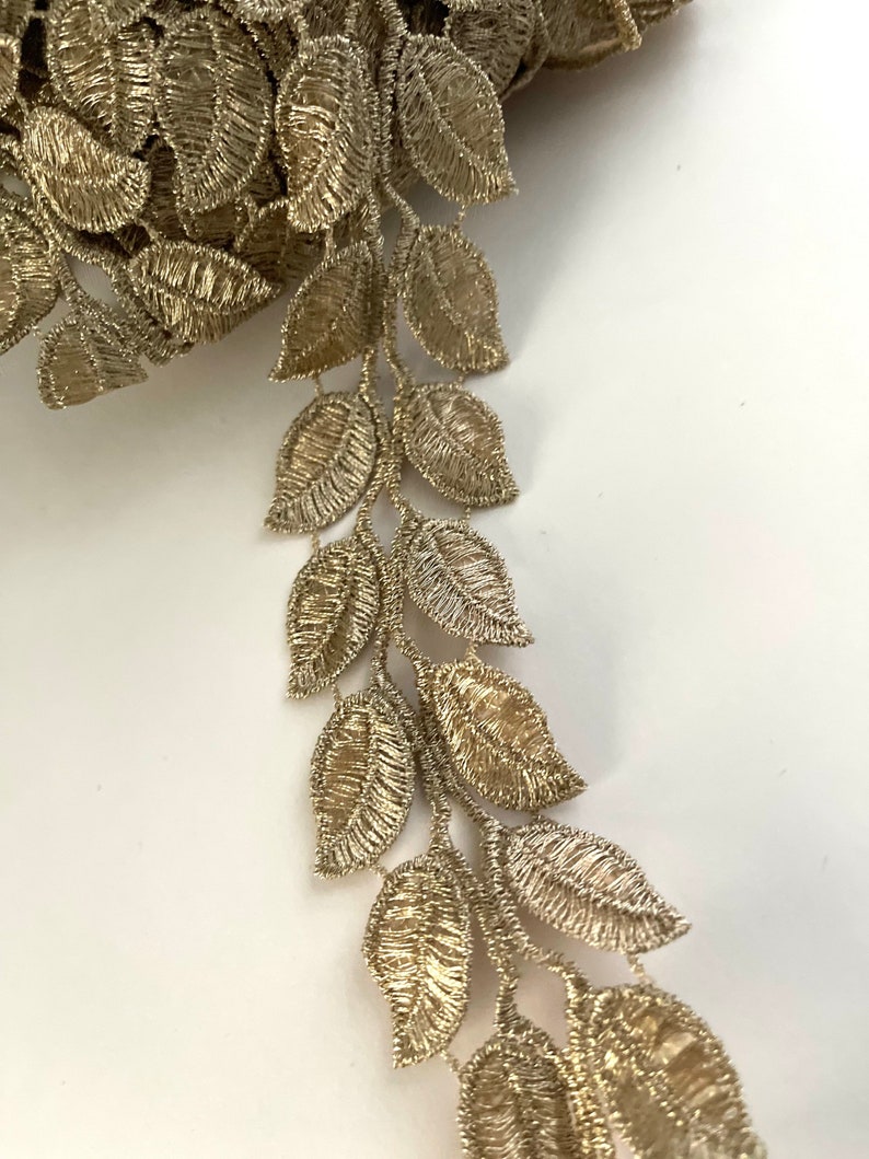 Gold Leaf Chain Metallic Lace, Roman Greek God, Leaf Lace, Crown, Ceaser, Embroidered 2 Row Leaf, Godess Lace, Leaf Garland image 1