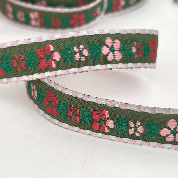 1/2" Vintage Sweet Ombre' Stitch Edge, Willow, Pink Multi Floral Woven Jacquard Trim, Floral Retro Ribbon Tape Adorable Vintage Ribbon