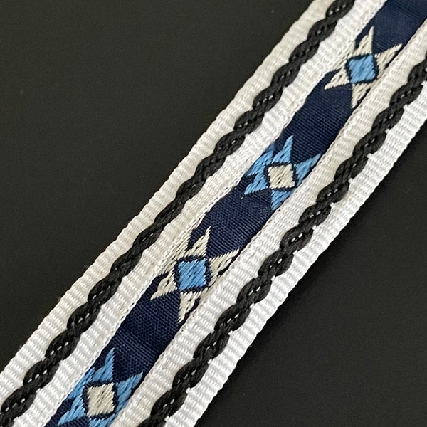 Vintage Geometric, Abstract, Ethnic Bohemian Black Multi Double Edge Scroll Stitching Woven Jacquard Ribbon Trim, Straps, Belting,