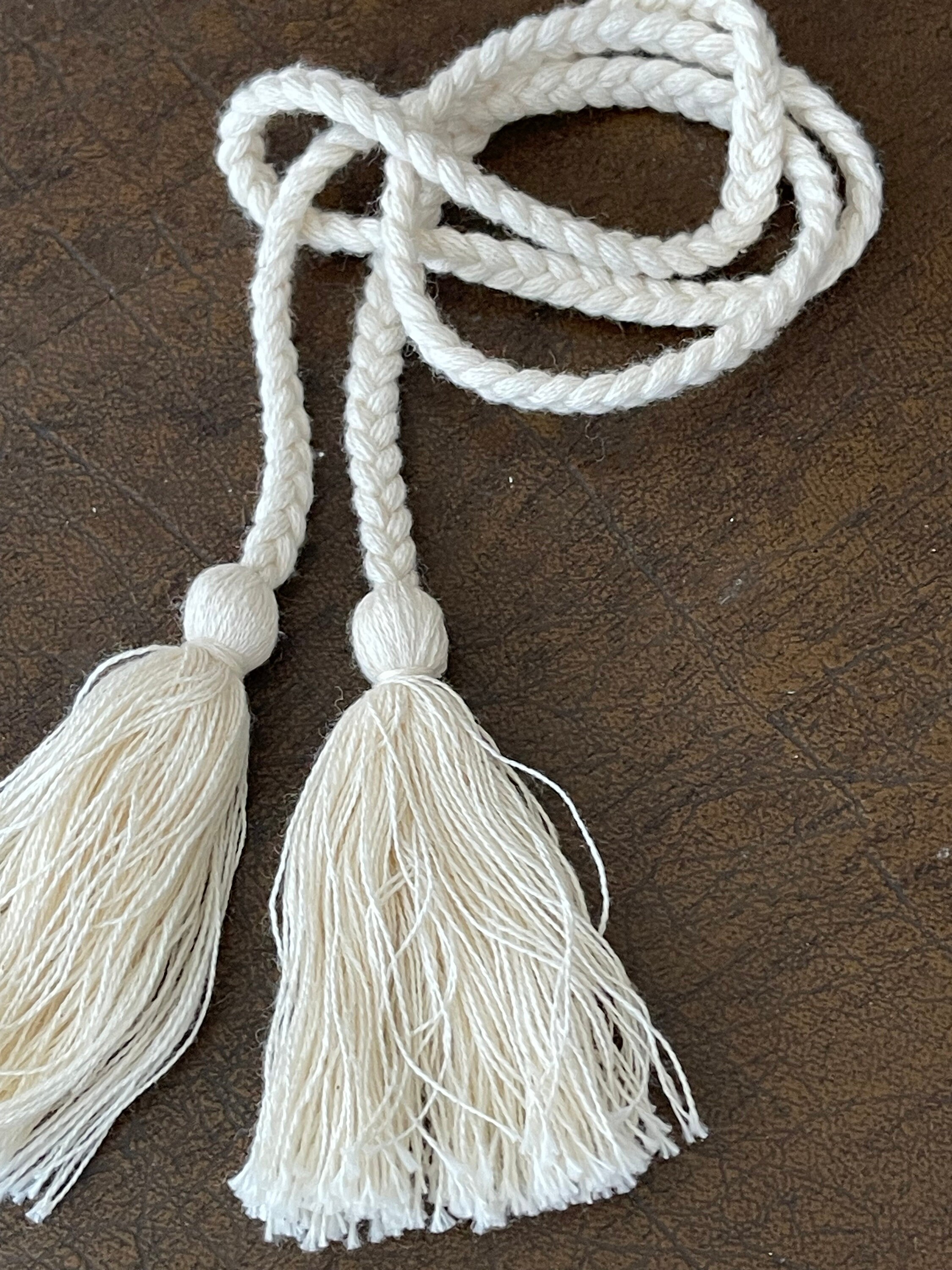 Natural Cotton Tassel Braided Rope Cording Drawstring With 3